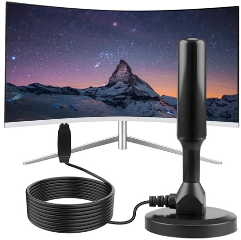 Kraftfull TV-antenn inomhus, högpresterande HD med magnetisk bas, 360° mottagning, kompatibel med 4K UHD och DVB-T2 3 m koaxialkabel för Smart TV, TNT-antenn utan prenumeration