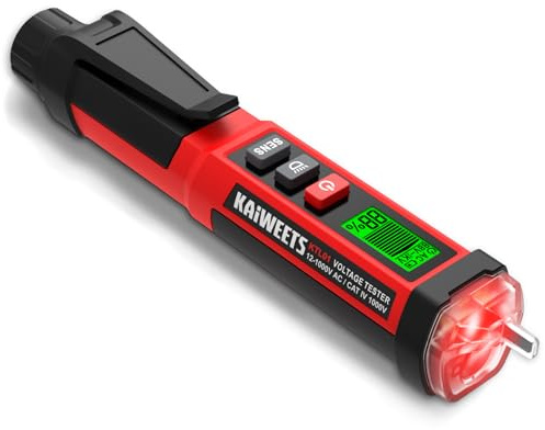 KAIWEETS Non Contact Voltage Tester NCV, Dual Range 12/70V–1000V AC Electric Tester with LCD Display, Live/Neutral Wire Detection, Sound & Light Alarm with LED Flashlight, CAT IV 1000V ETL Certified
