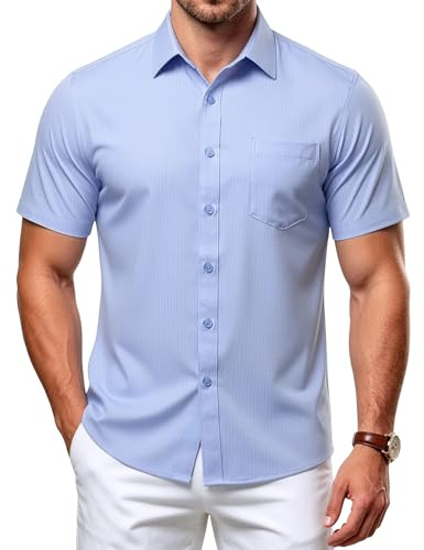 Casey Kevin Chemise Homme Manches Courtes Habillée sans Repassage