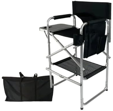 YGSGJSP Vikbar regissörsstol hopfällbar hög regissörsstol med sidobord mugghållare fotstöd och bärväska för makeupartister för camping