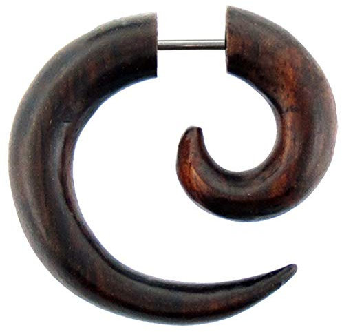 Tribal petite boucle d'oreille spirale Sono bois brun Chic-Net texturé faux tiges de perçage en acier inoxydable de 1 mm