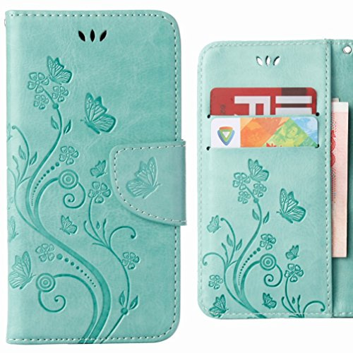 Ougger Coque pour ASUS Zenfone 3 Max / ZC520TL Etui, Fleur Papillon Portefeuille Housse PU Cuir Magnétique Silicone Protecteur Pochette Caoutchouc Cover avec Fente pour Carte (Vert)