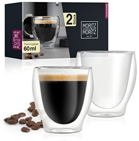 Moritz & Moritz Barista Milano 2 x 60 ml Espressogläser Doppelwandig - Espresso Tassen Set aus Glas für Heiß- und Kaltgetränke - Spülmaschinengeeignet