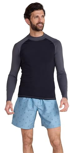 Mountain Warehouse Mens Long Sleeves Rash Vest - Quick Drying Rash Guard, Prevents Chafing, UPF50+ Sun Protection with Flat Seams - Spring Summer, Swimming & Surfing Dark Grey XL