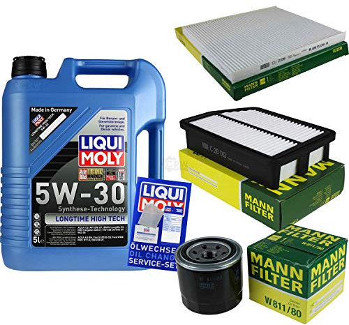 Filter Set Inspektionspaket 5 Liter Motoröl Longtime High Tech 5W-30 MANN-FILTER Innenraumfilter Luftfilter Ölfilter