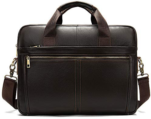 Ventiquattrore Uomo, Computer portatile Borse Vera Pelle per Laptop Vintage da Uomo Borsa Cuoio Portadocumenti Ventiquattrore Tracolla Lavoro (Caffè Scuro)