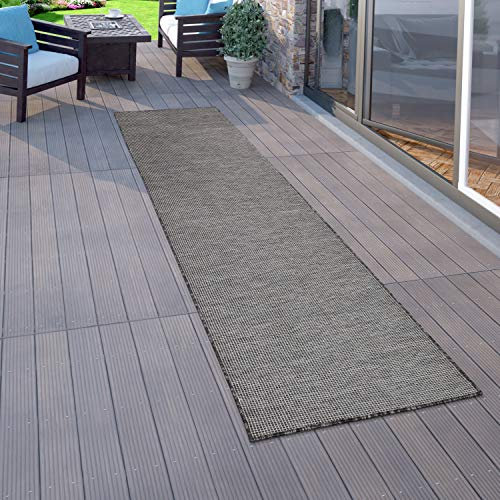 Paco Home Outdoor Teppich Balkon Terrasse Pastellfarben Flachgewebe Gartenteppich Modern, Grösse:80x250 cm, Farbe:Grau