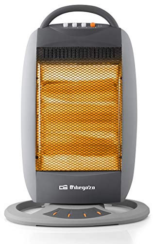 Orbegozo BP 5008 - Estufa halógena oscilante, 1200 W, 3 niveles de potencia, silencioso, oscilación 70, carcasa de tacto frío, sistema antivuelco