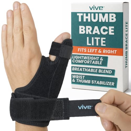 Vive Thumb Support Brace - Wrist Splint for Spica, Arthritis, Tendonitis, Hand Carpal Tunnel, Dequervains, Pain Relief - Thumb Wrap for Sprains & Strains Recovery - Fits Left, Right Hand, Men, Women