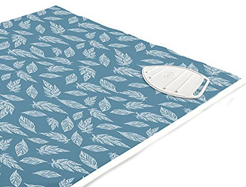 Encasa XO Case da stiro stuoia/pad 120x70 cm con imbottitura da 3 mm e supporto in ghisa siliconica per la pressatura a vapore sul tavolo o sul letto - Grandi foglie blu