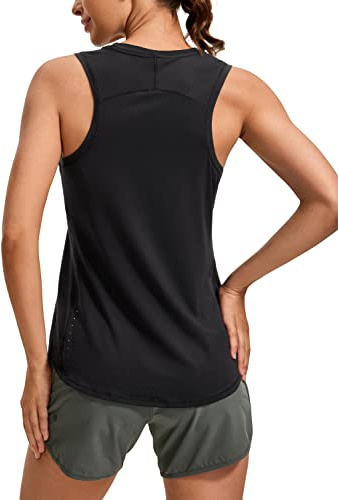CRZ YOGA Lightweight Workout Tank Tops for Women - Athletic Running Sleeveless Shirts Racerback High Neck T-Shirt Black Small