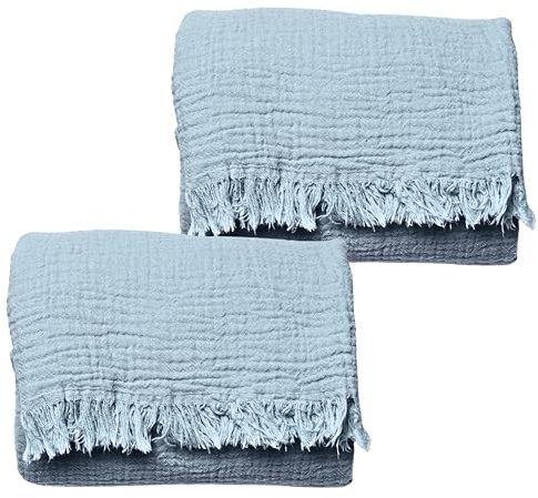 Badetücher 2er Set Luxus Musselin Handtücher für Erwachsene - Luxus 100% türkische natürliche Baumwolle Musselin Stoff Hamamtücher - Extra weich, saugfähig, schnell trocknend, leicht (Eisblau)
