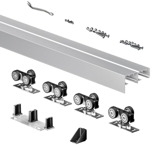 SongYung Heavy Duty Bypass Sliding Closet Door Track Hardware 48,4FT Aluminium Pocket Door Track Rail Set, Smoothly and Quietly, for 2 Door System
