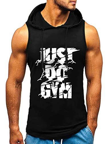 HOTCAT, canotta da uomo, canottiera muscolare con cappuccio senza maniche, canotta da allenamento sportivo, top fitness, sottoveste, pullover con cappuccio, Nero 04., XXL