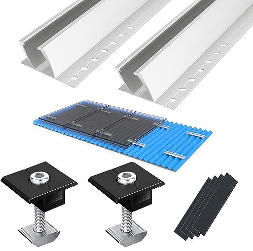 Flachdach PV Halterungen Kit, Alu Photovoltaik Montageschiene 300MM, für 35MM Dicke Module Klemme, Solarmodul Halterung, PV Befestigungsschiene, Geeignet für Eisendächer, Flachdächer und Trapezdächer
