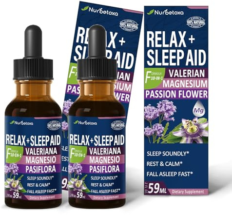 Nurbetoxa Valerian Root Sleep Aid Drops, Magnesium Relax, Gotas de Citrato de Magnesio y Raiz de Valeriana y Flor de Jamaica y Pasiflora para Dormir y Ansiedad, Sleep Tincture. 4oz
