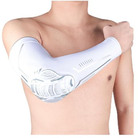 Gepolsterte Armschoner 2er-Pack,Ellenbogen Unterarm Armlinge Mit Polster Ellenbogenschoner Für Volleyball Fußball Basketball,Ellbogenbandagen Elbow Guard (Weiß,XL)