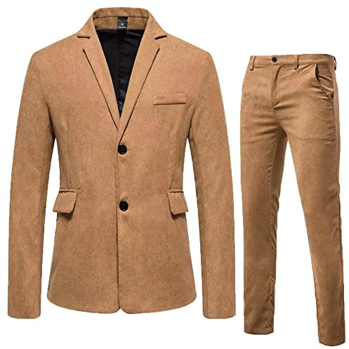 Cord-Anzüge für Herren, Herrenanzüge, 2-teilig, schmale Passform, Herren-Jacke mit Stehkragen, Jacke mit Knöpfen, lässiger Cord-Blazer mit zwei Knöpfen, langärmeliger Blazer mit mehreren Taschen,