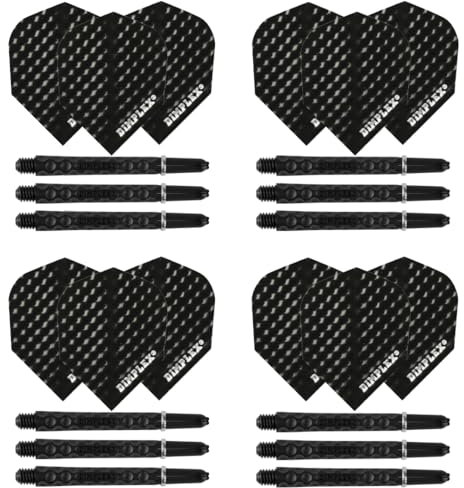 Harrows Darts 4 x Sets Dimplex-Dartschäfte und Dimplex-Dartflights – 12 Dartschäfte, insgesamt 12 Dartflights – mittel und kurz (mittel, schwarz)