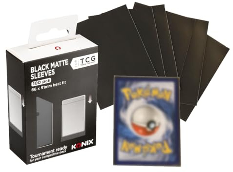 Konix Card Sleeves Black Matte Sleeves 66 x 91 mm for Competition - 100 Sleeves - Compatible with Magic The Gathering, Pokémon - Plastic - Black