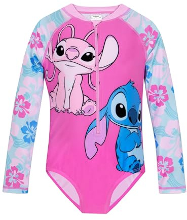 Disney Lilo and Stitch Swimming Costume | Long Sleeve Swimsuit | Stitch Girls Swimsuit | Girls Swimming Costume | Pink 7-8 Years