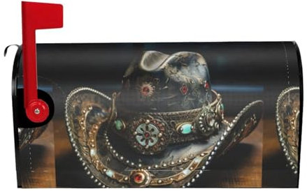 American West Rodeo Hat Magnetic Mailbox Cover for Garden Decoration, with Curved Opening and Magnetic Outdoor Decoration
