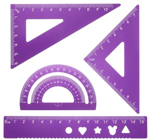 Kvartsman 4 stycken triangellinjaler set 15 mm aluminium linjal geometrisk gradskiva triangel linjal ingenjör skala tecken linjal kit för kontor hem, lila