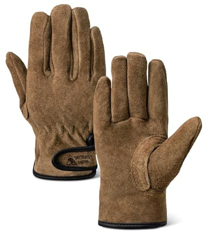 OneTigris Leder Arbeitshandschuhe, Gartenhandschuhe, Schweißhandschuhe, Lederhandschuhe für Herren oder Frauen Arbeit, für Camping, Grillen und Outdoor (Braun, XXL)