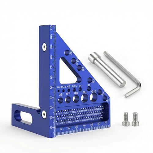 3D Multi Angle Aluminum Alloy Measuring Ruler, Multi-purpose Carpenter's Triangle Square Scribing Carpenter Tool, 90 Degree 200Mm Blue, With Angle Position Pin