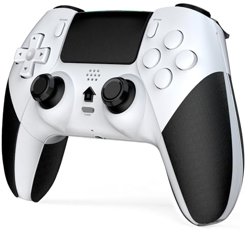 Shiptree Mando para PS-4, Mando Inalámbrico para PS4/Pro/Slim/PC con Doble Vibración, Turbo, Sensor Giroscopio, Panel Táctil, Audio Jack (Blanco)