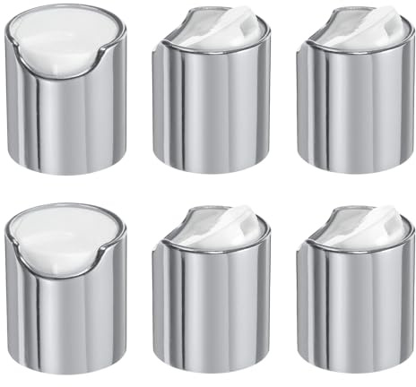 sourcing map 6 tappi a disco in plastica alluminizzata, 20/410, tappi di ricambio durevoli per bottiglie da spremere, bottiglie ricaricabili, plastica, vuoti, shampoo, argento bianco