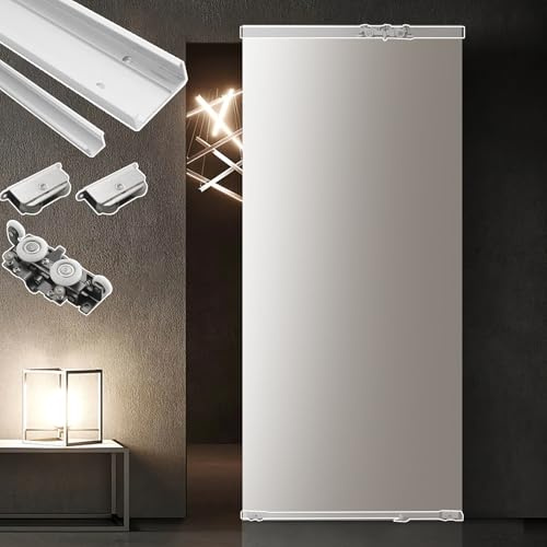 Binario per Porta Scorrevole Binario per Porta Scorrevole a Specchio, Binario per Porta Scorrevole Nascosto, Ferramenta per Binario per Porta Armadio con Rulli Silenziosi(100cm (39.4in))