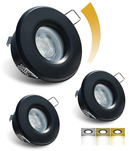 Sweier LED-infälld Spotlight med Minnesfunktion, 6W 680LM Dimbar Takspotlight, Varmvit 3000K Neutralvit 4000K Kallvit 6000K, IP65 infälld LED-spotlight för Badrum, Svart, 3-delars set