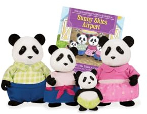 Li'l Woodzeez – The Skyhopper Panda Family – Set of 4 Collectible Posable Panda Figures with Storybook – Encourages Imaginative Pretend Play – Fun Gift Toy for Children 3+ Years