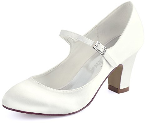 ElegantPark HC1801 Bequeme Damen Blockabsatz Mary Jane Pumps Satin Hochzeit Brautschuhe, Ivory, 40 EU