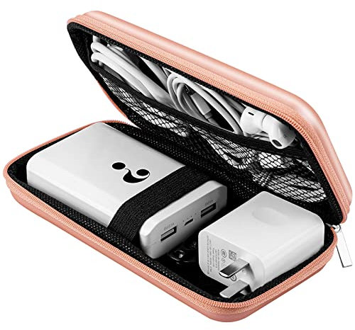 ACOCOBUY Organisateur Accessoires Électroniques, Etui pour Disque Dur Externe 2,5 Pochette Voyage Portable Résistant Aux Chocs Étui de Transport Organiseur de EVA Sac de Power Bank Étui Sac Or Rose
