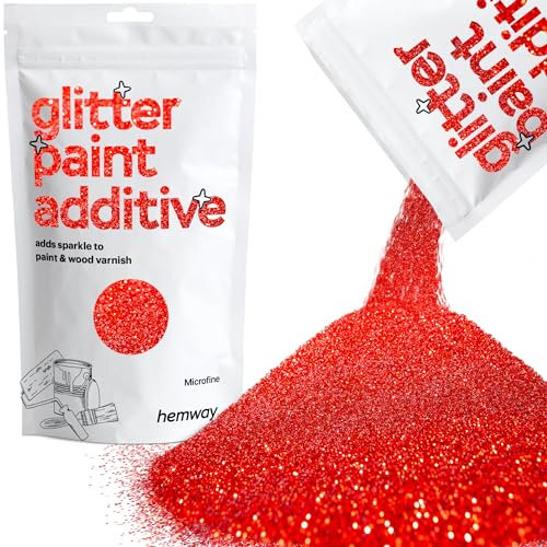 Hemway Glitter Paint Additive - Red | 100g Microfine Metallic Flakes for Adding Sparkle to Paints & Wood Varnish | Add to Emulsion, Acrylic & Latex for Indoor Sparkly Walls