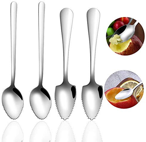 MIZT 4 Stück Grapefruitlöffel Edelstahl, Grapefruitlöffel mit Zacken Grapefruit Besteck Obst Grapefruit Löffel Sägezahn ist für Apfel Kiwi Papaya Orange