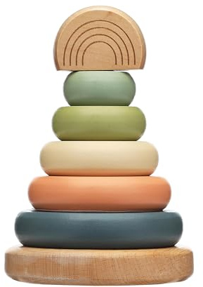 Pearhead Wooden Stacking Rainbow Toy, Montessori Color Sorting Rings for Babies and Toddlers 12+ Months, Nursery Decor