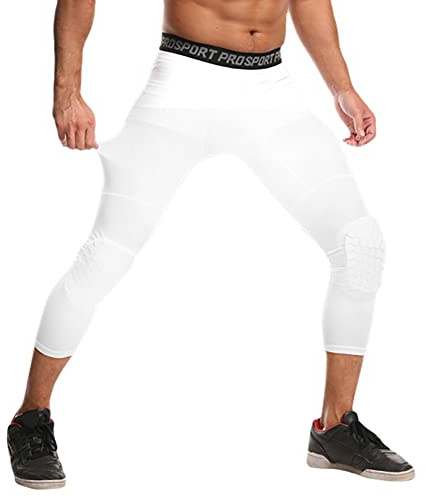 WISREMT Pantalones de compresión para niños para Hombres con Rodilleras 3/4 Capri Sport Tights Baloncesto Atlético Base Capa Entrenamiento Leggings