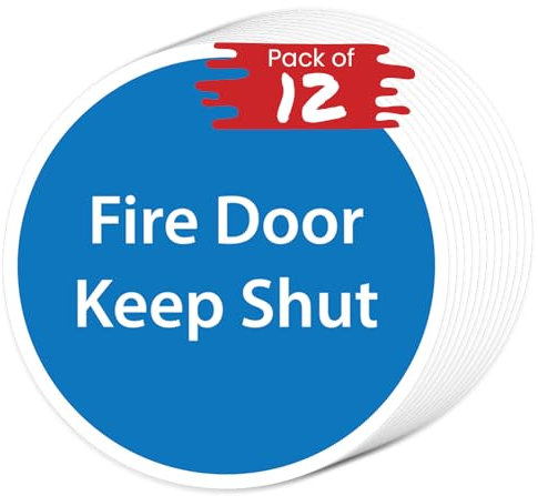 RDLCAR Fire Door Keep Shut Signs Pack of 12 80mm x 80mm Strong Adhesive Vinyl Stickers for Fire Door Safety Compact Size