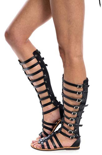 pvucpot Schuhe Damen Sandalen Gladiator Römersandalen Sommer Strandsandals Riemchensandalen Knie Hohe Stiefel Peep Toe Schnürschuhe Elegant Kniehohe Freizeitsandalen