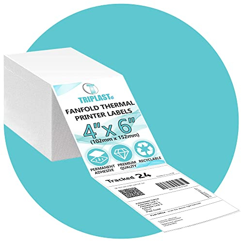 Triplast 1000 x White Fanfold Thermal Printer Labels (4x6 inch / 102x152mm) - for Printing Courier & Shipping Labels - Compatible with All Thermal Printers