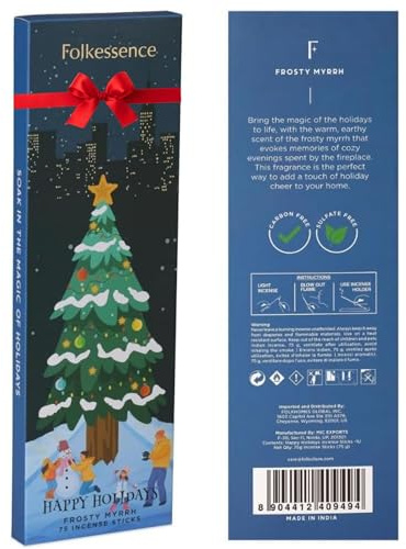 Folkulture Lot de 75 bâtons d'encens de Noël pour le nettoyage - Naturels et non toxiques pour la relaxation - Bâtons d'insence Myrrhe givrée (Happy Holidays)