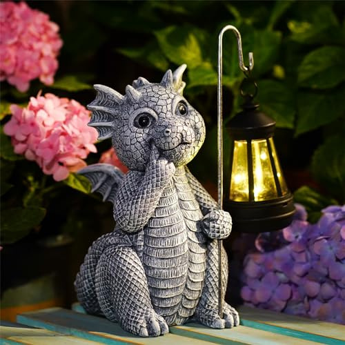 Yeomoo Figuras de jardín de dragón con lámparas solares, decoración de jardín al aire libre: figuras de dragón, decoración solar con cadena de luz LED, regalo divertido para