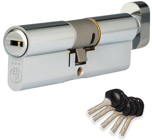 XFORT Colossus Polished Chrome 3 Star Kitemarked Thumb Turn Euro Cylinder Lock 50EX/40T (90mm), British Standard TS007 Anti-Snap Barrel Lock, Upvc Door Lock.