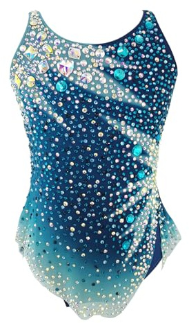 LIUHUO Body da ginnastica ritmica da ragazza, blu, senza maniche, per allenamento e prestazioni scintillanti, Blu, Small