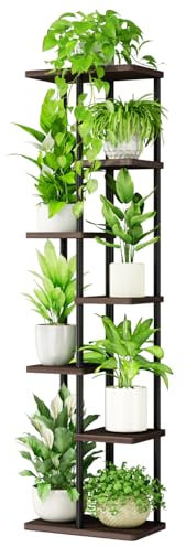 Bamworld Tall Plant Stand Indoor Outdoor Metal Flower Shelf Tiered Planter Rack for Corner Home Decor Living Room 7 Tier Black