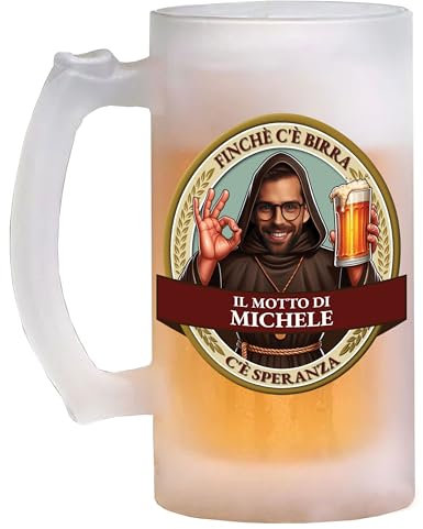 Bombo Boccale da birra in vetro personalizzato con il nome e la faccia del festeggiato etichetta Frate