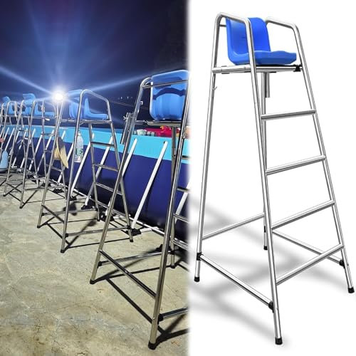 AviiSo Escalera 1,8 m de Altura Silla de Salvavidas para Piscina al Aire Libre sobre el Suelo, Taburete de Bar Desmontable de Acero Inoxidable con Asiento, Carga 660 Libras